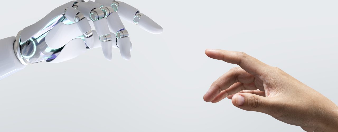 Technology human touch background, modern remake of The Creation of Adam